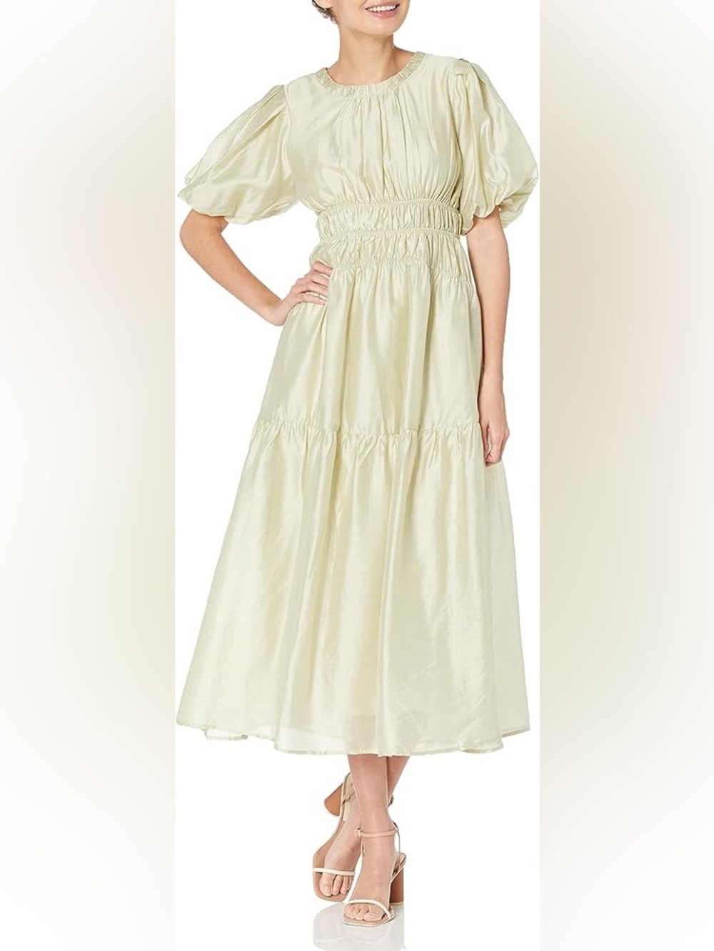 Moon River Light Matcha Midi puffy Dress